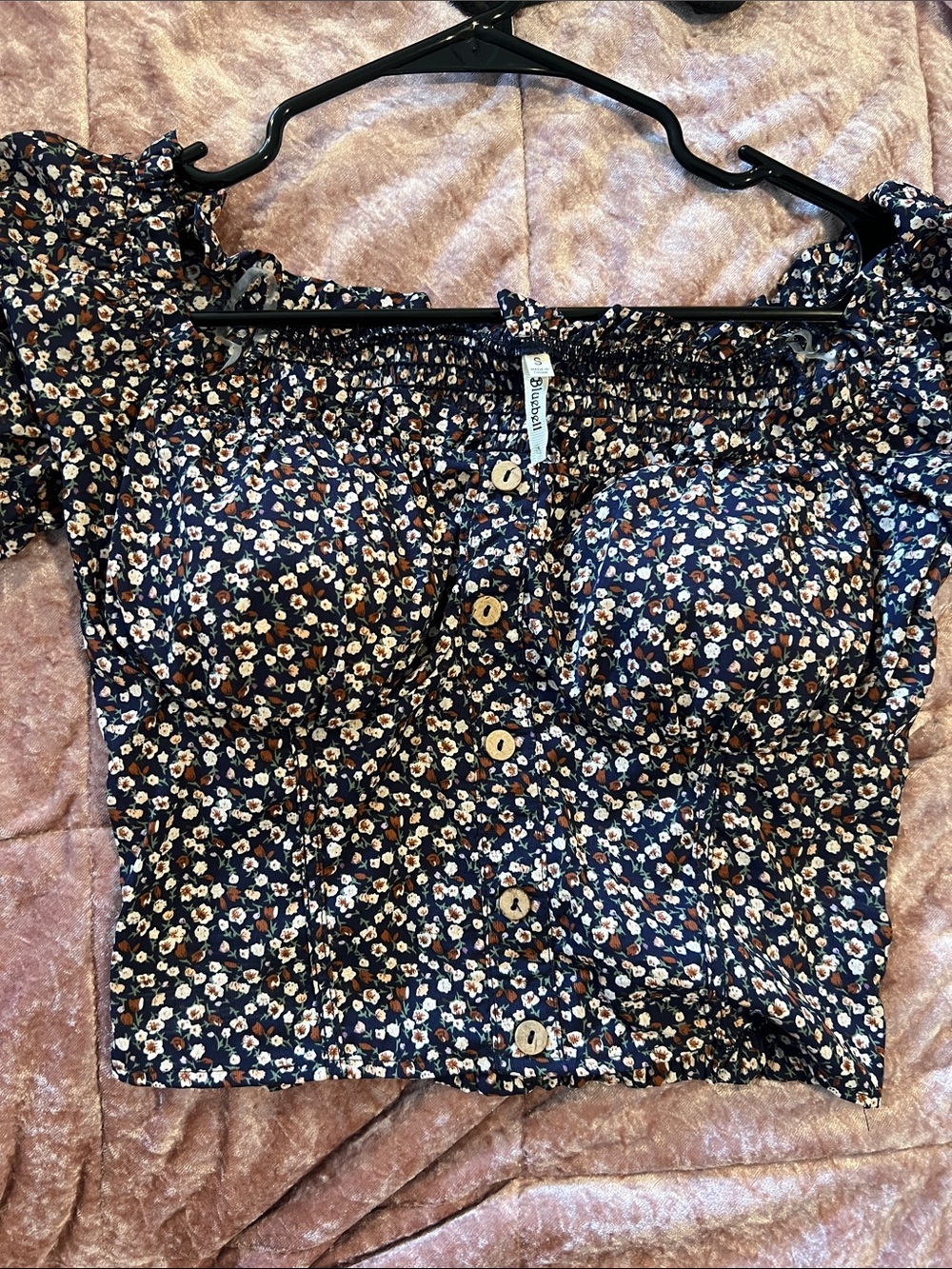 Bluebell Collection Navy Floral Button Crop Top